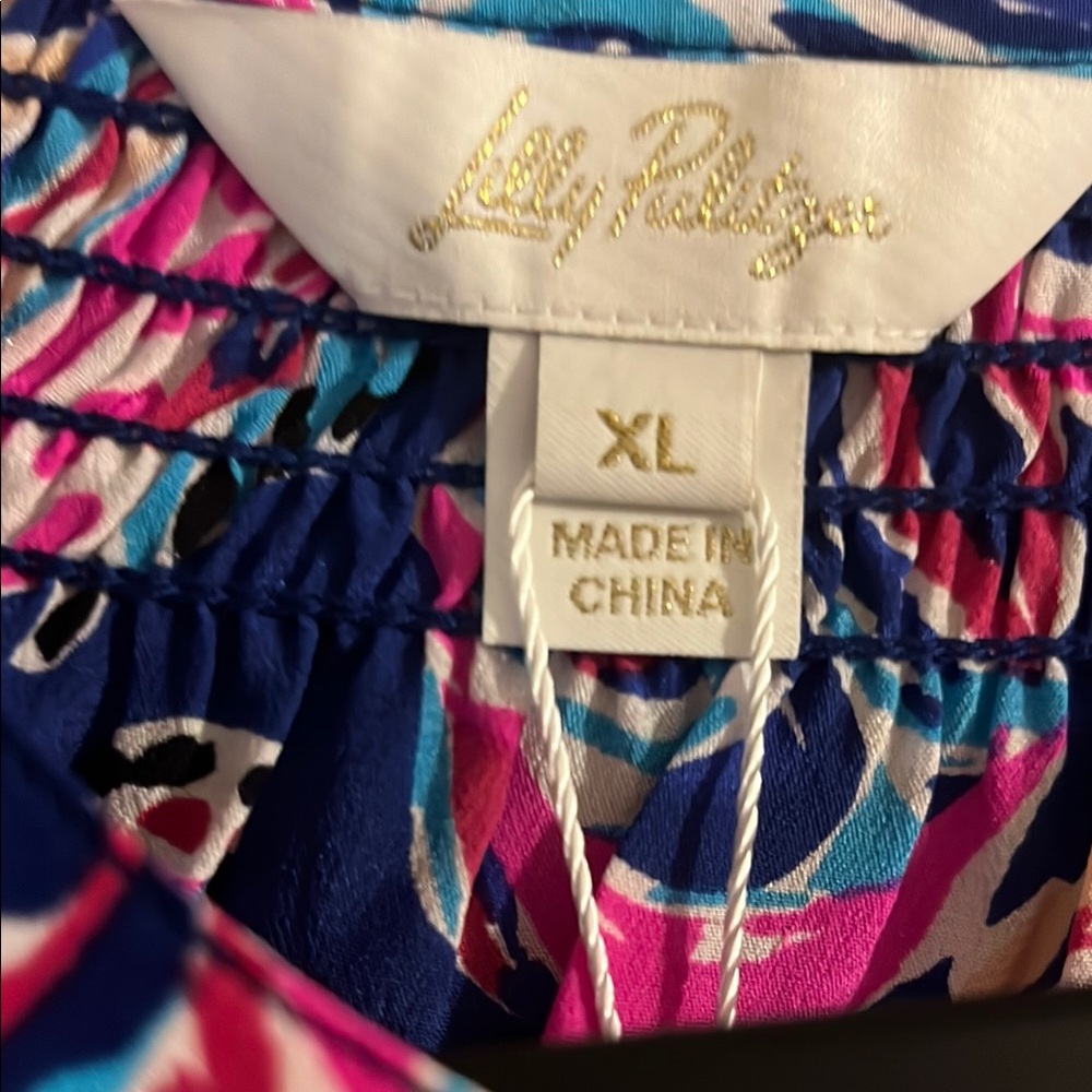 Lilly Pulitzer Pink and Blue Multi Flitting About Etta top